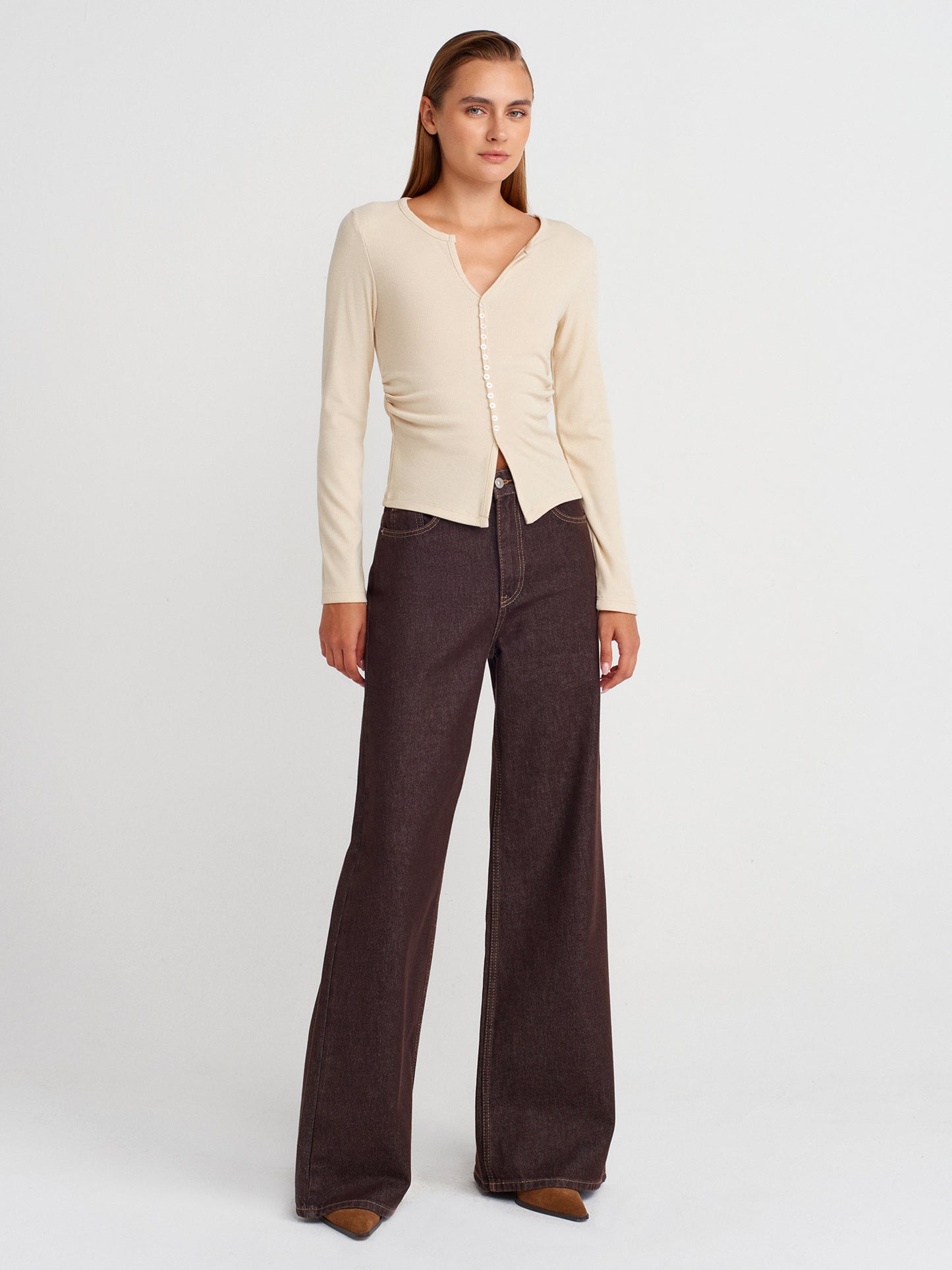 Sia Button Detailed Gathered Top