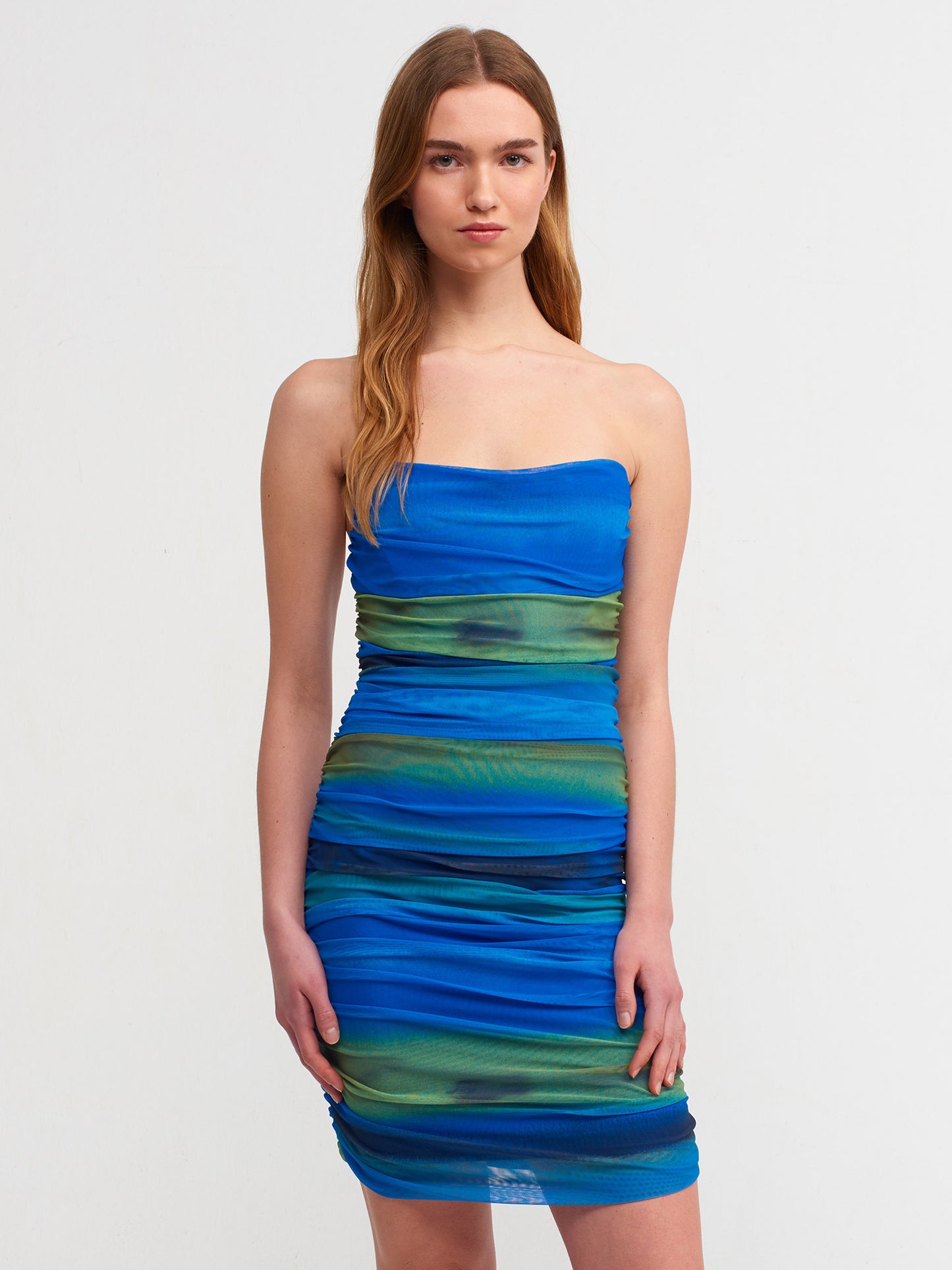 Tulle Printed Strapless Dress