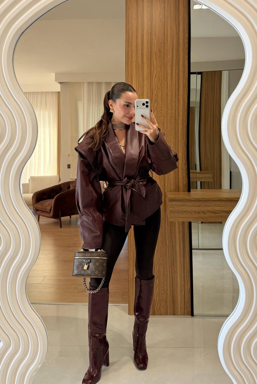 Cleo Leather Jacket in Bordo