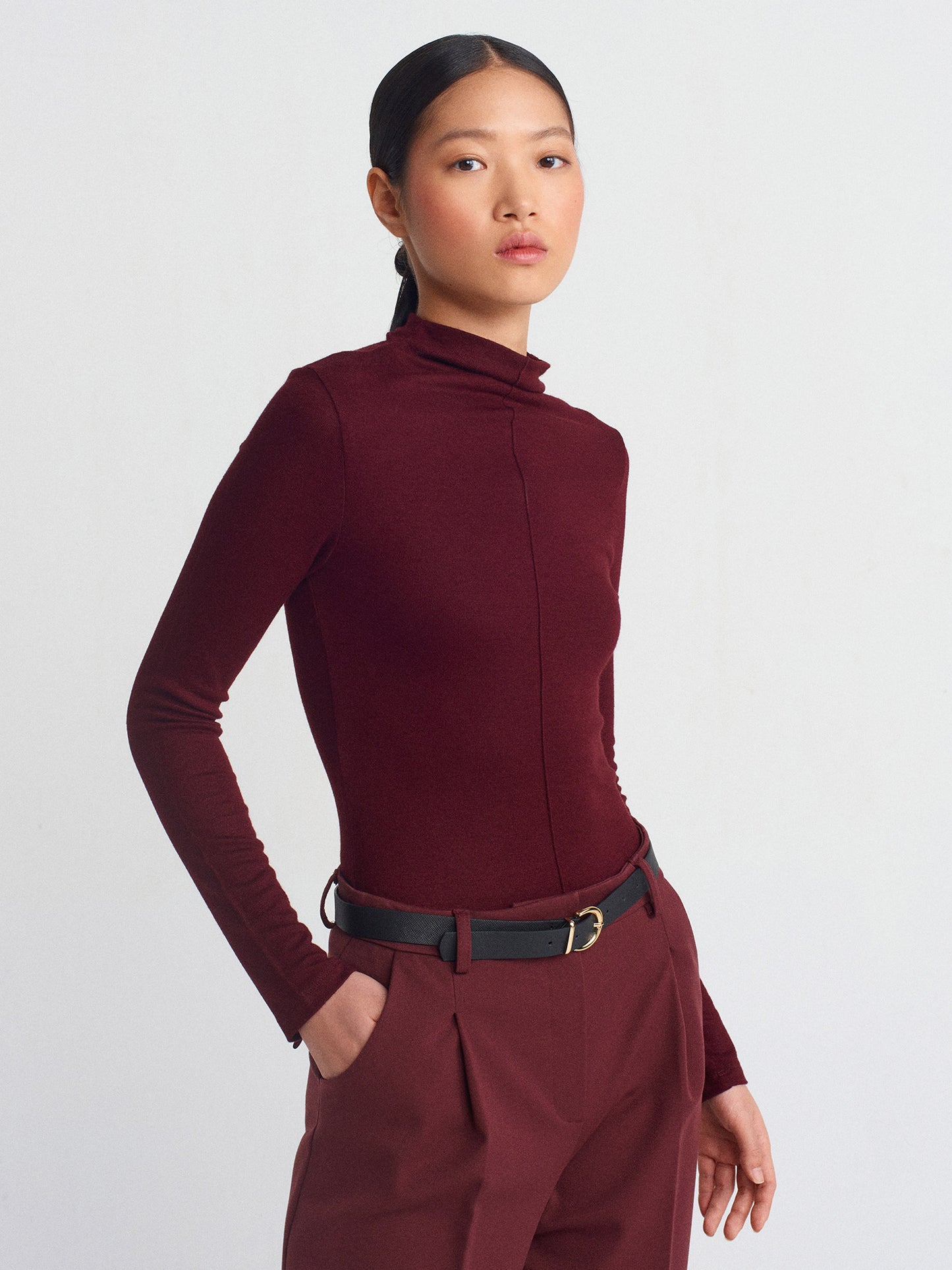 Elle Stand Collar Long Sleeve Top
