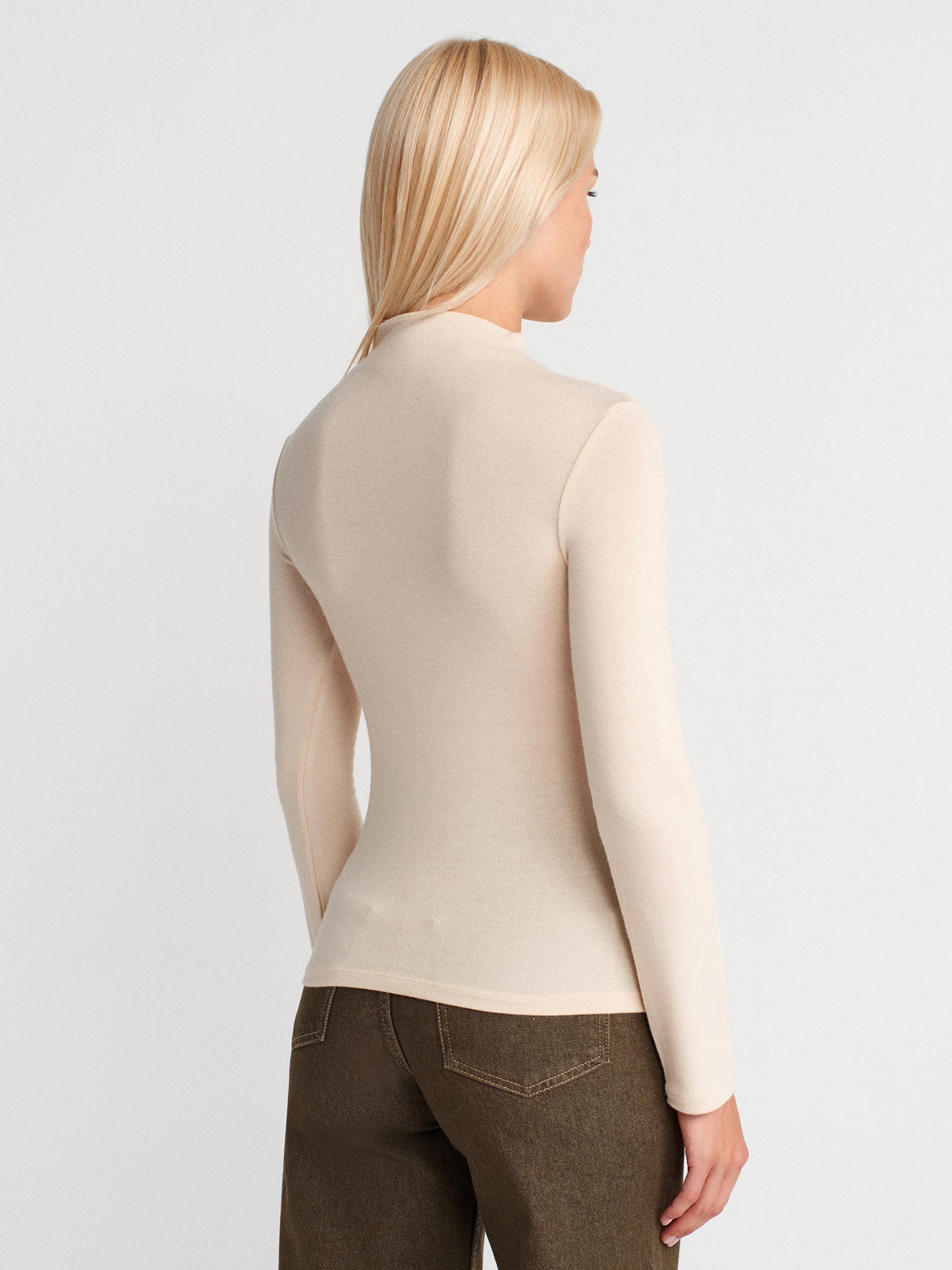 Elle Stand Collar Long Sleeve Top