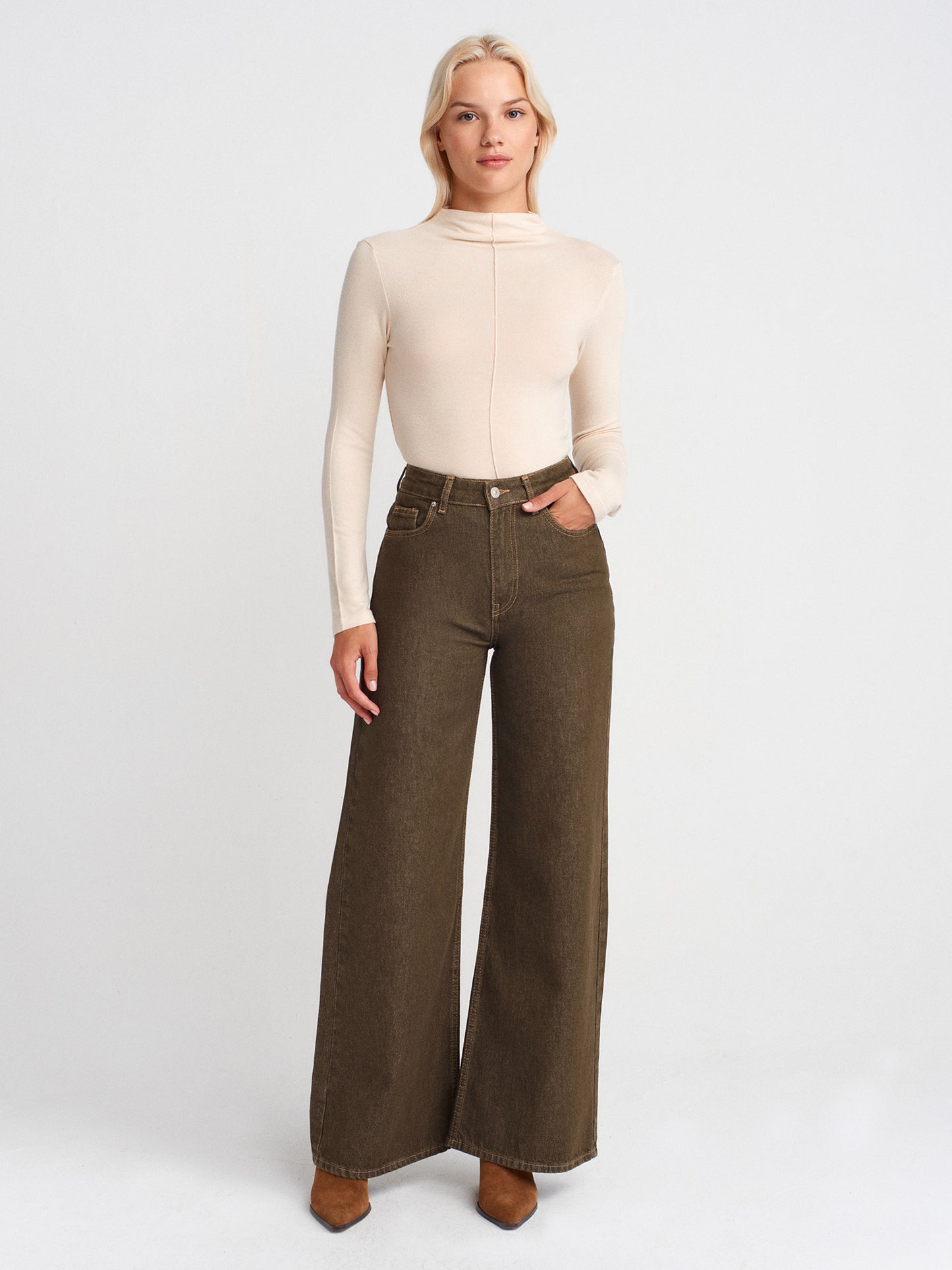 Elle Stand Collar Long Sleeve Top