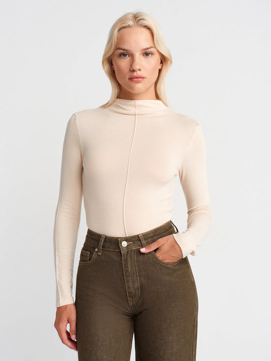 Elle Stand Collar Long Sleeve Top