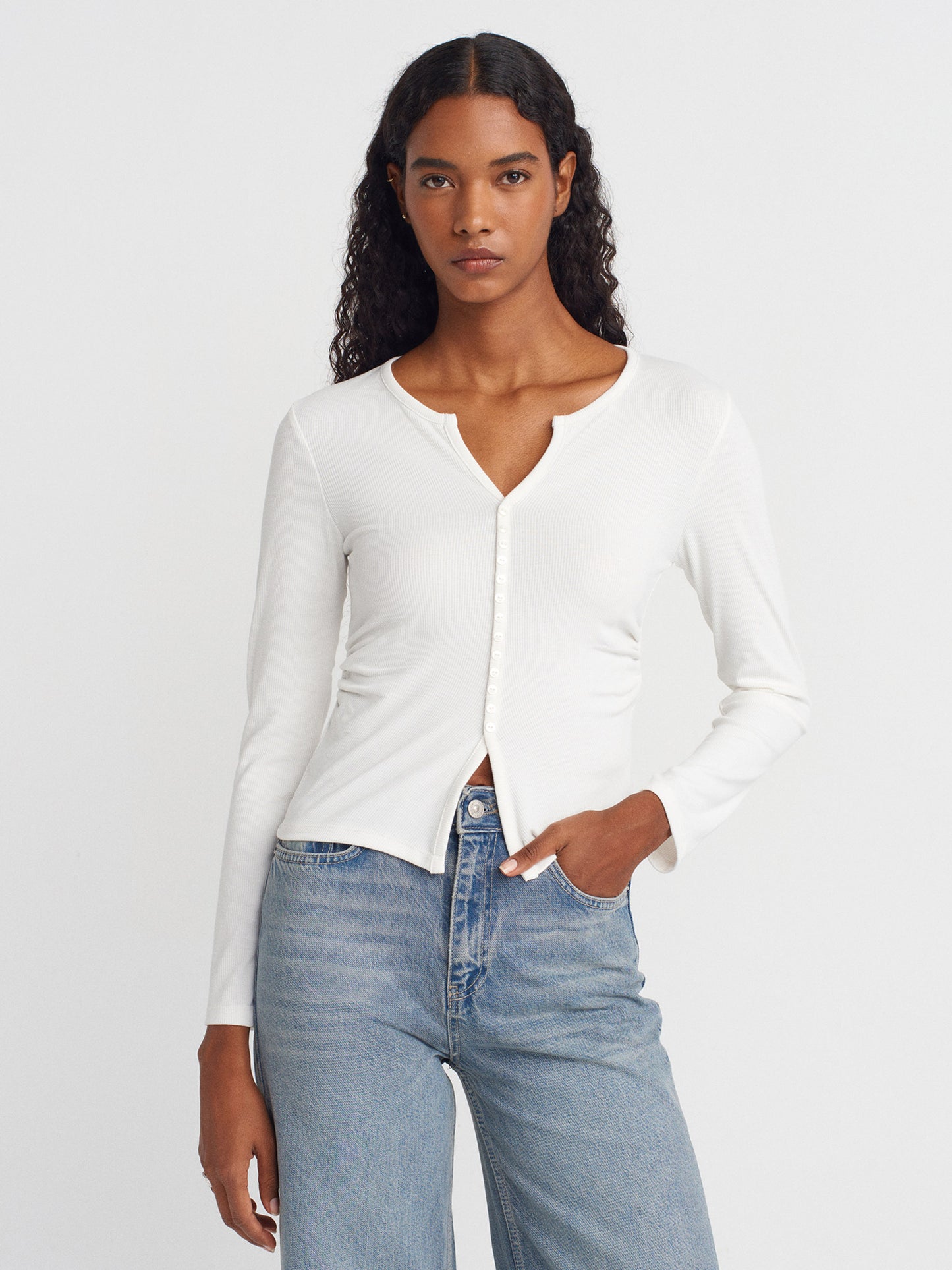 Sia Button Detailed Gathered Top