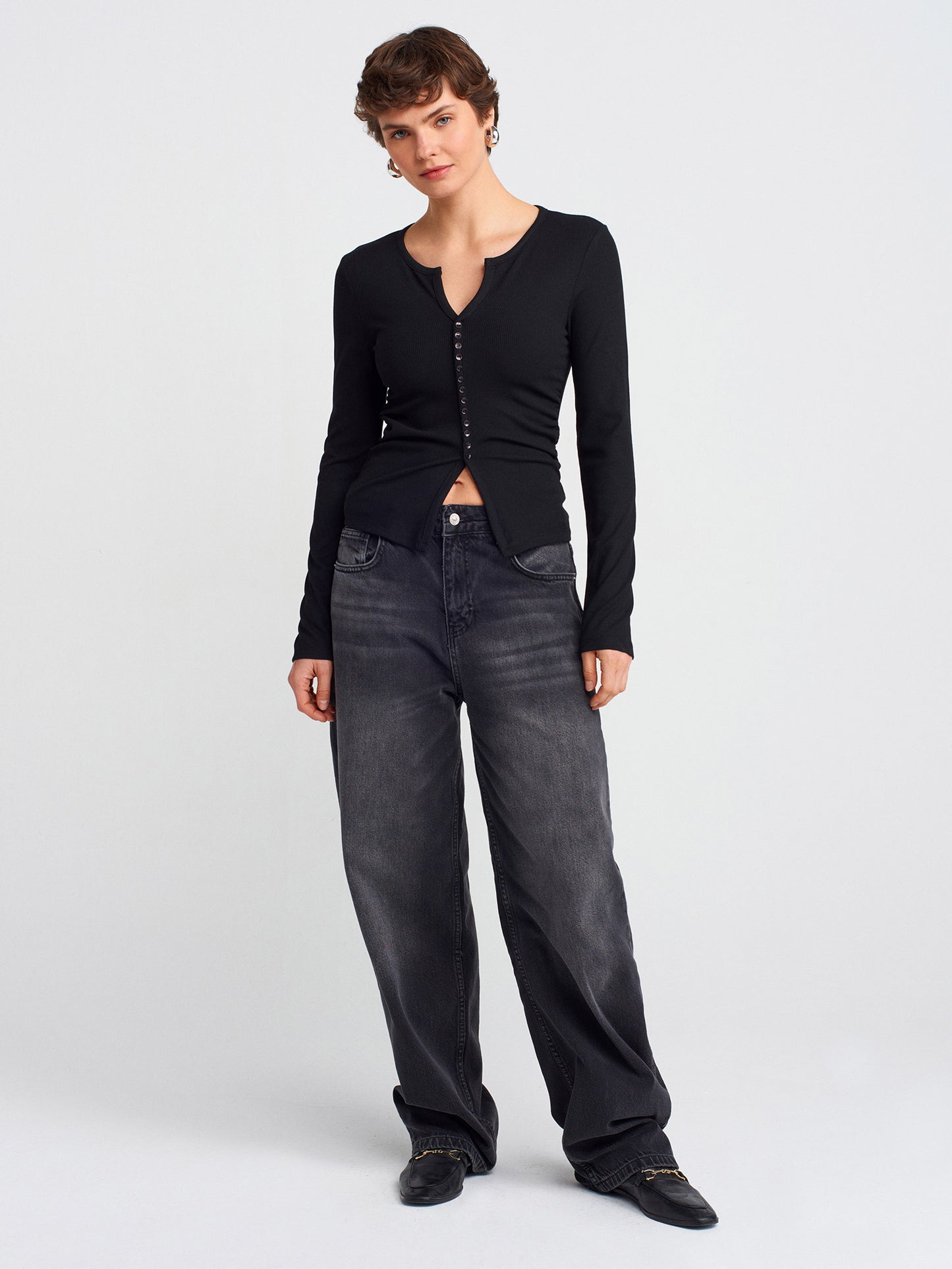 Sia Button Detailed Gathered Top