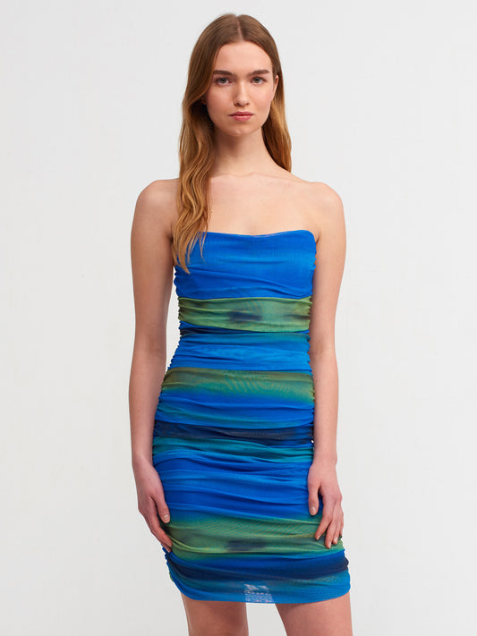 Tulle Printed Strapless Dress