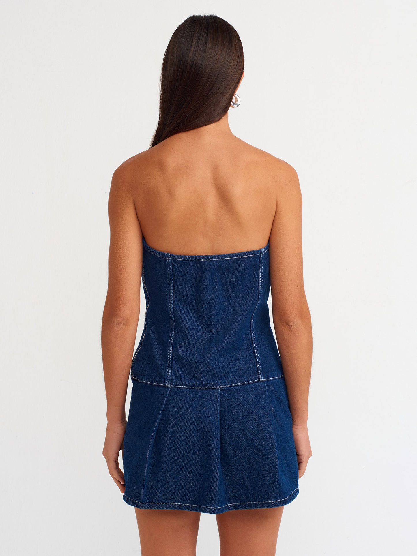 Mini Denim Dress-Navy Blue