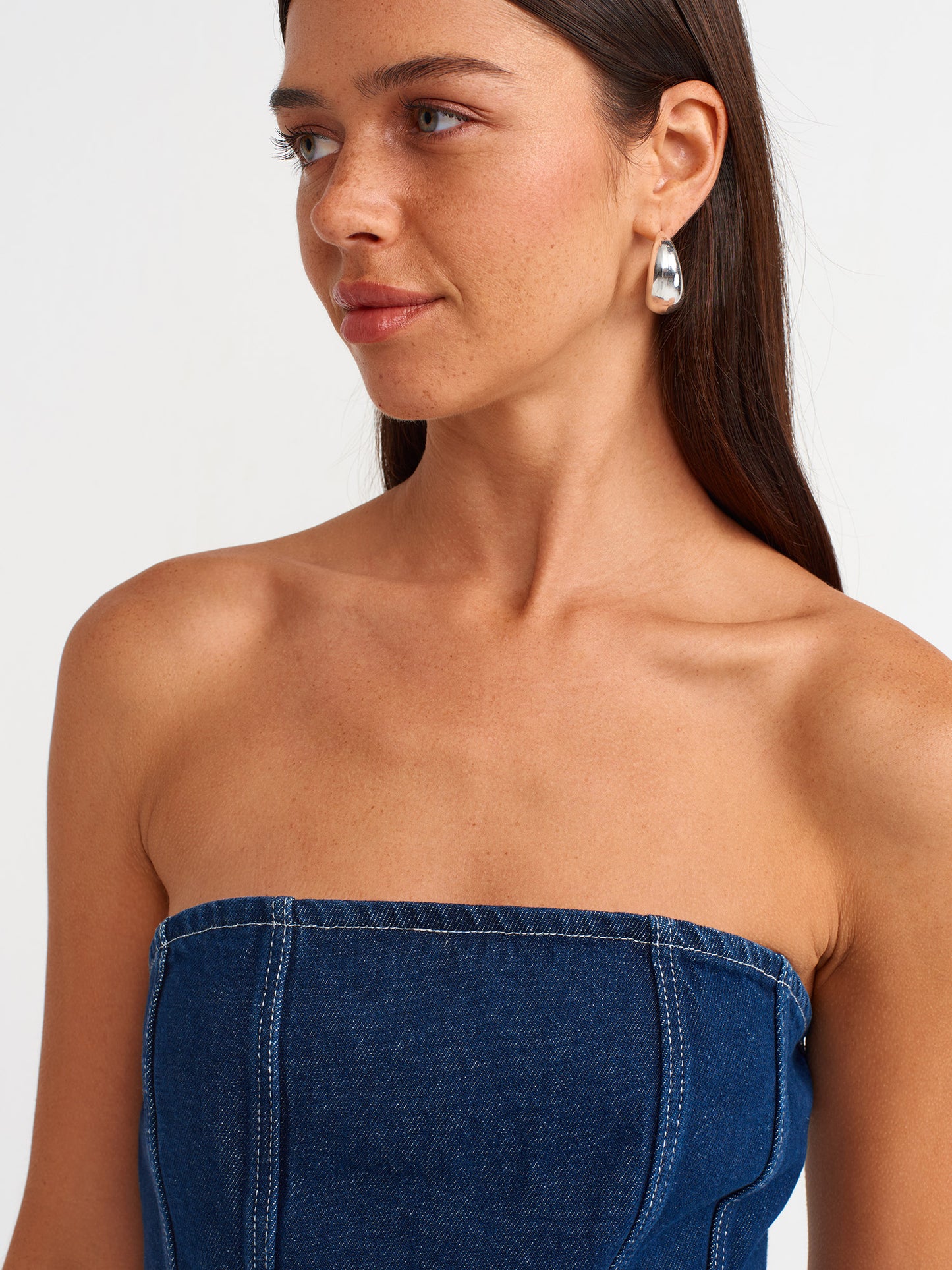 Mini Denim Dress-Navy Blue