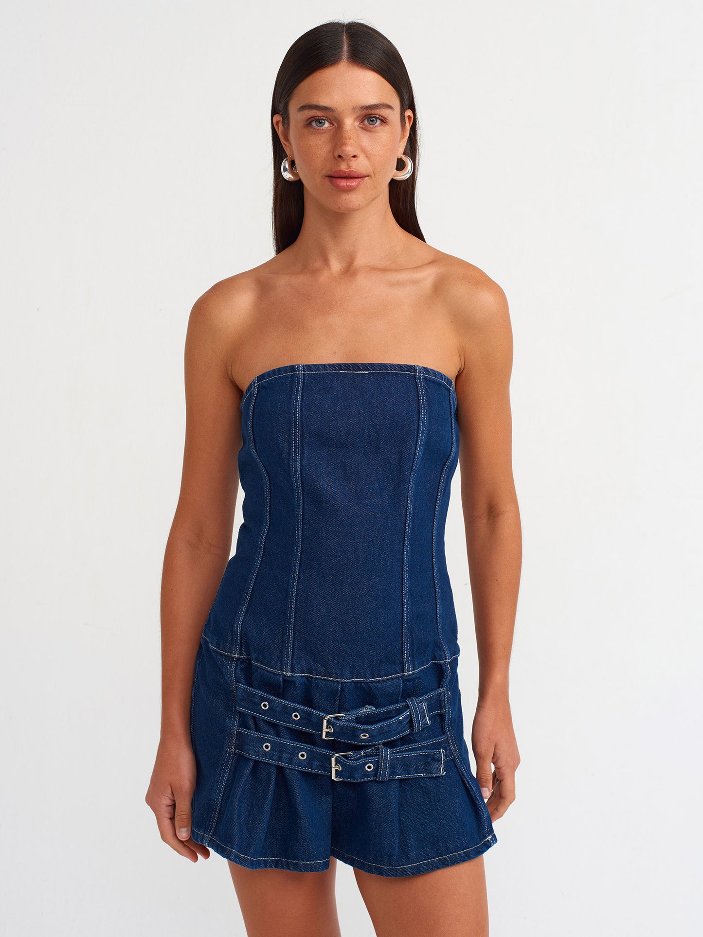 Mini Denim Dress-Navy Blue