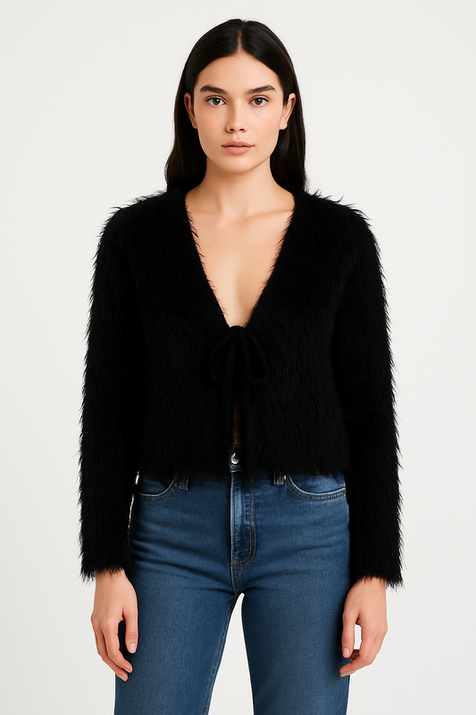 Noa Fur Cardigan in Black