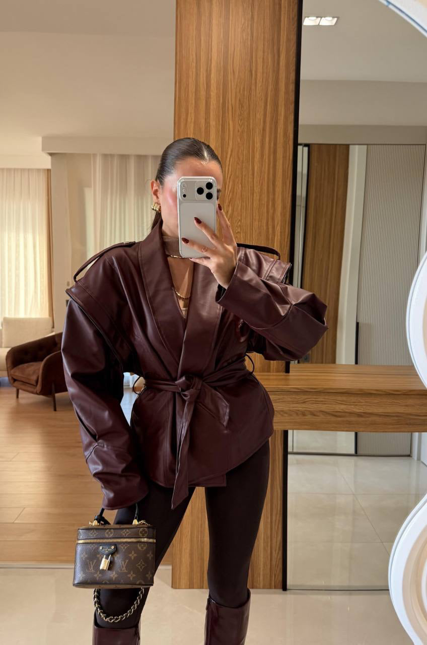 Cleo Leather Jacket in Bordo